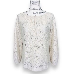 Tory Burch Lace Top Size 0 Beige Sheer Puff Sleeve